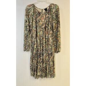 Kate and Lily Paisley Dress Tiered Round Size Long Sleeve Sz 10 Boho Fall Colors